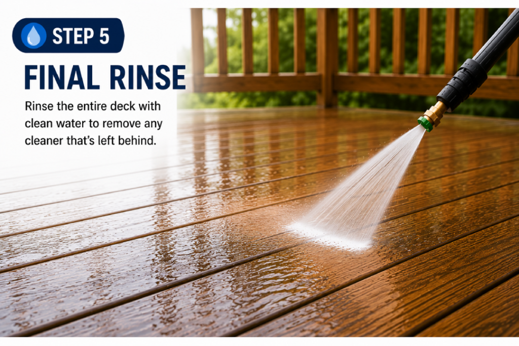 Rinsing a deck after pressure washing