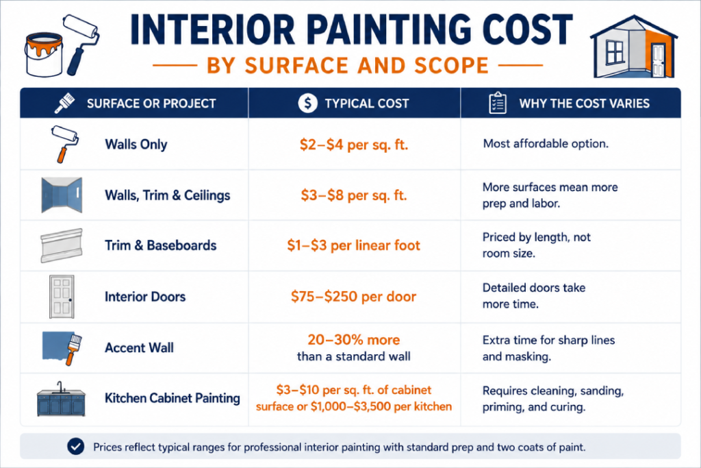  Interior painting cost by surface and scope 